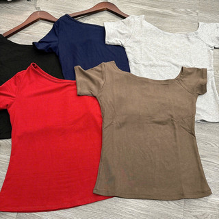 Áo Thun Nữ Ôm Lệch Vai Basic đơn giản vải Cotton 4 chiều Co Giãn QNT