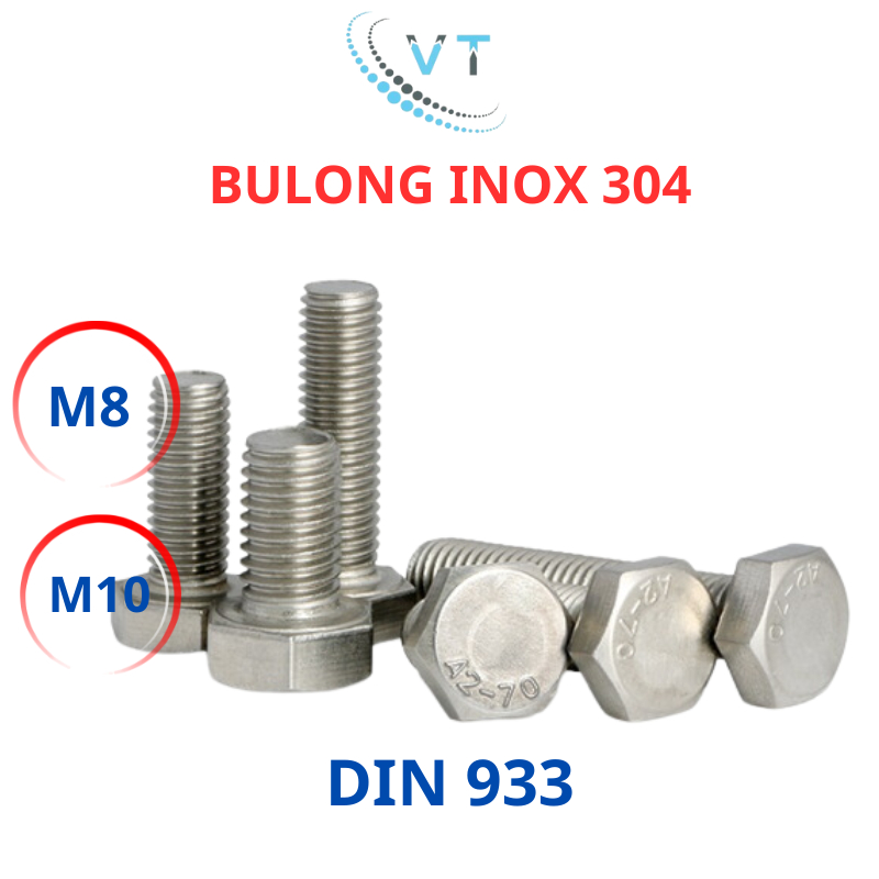 [Combo 2 - 10 Con] Bulong Lục Giác Ngoài INOX 304 M8 M10 (8 Ly - 10 Ly) - Bu Lông Inox Chống Gỉ Đủ Size 20mm Đến 200mm