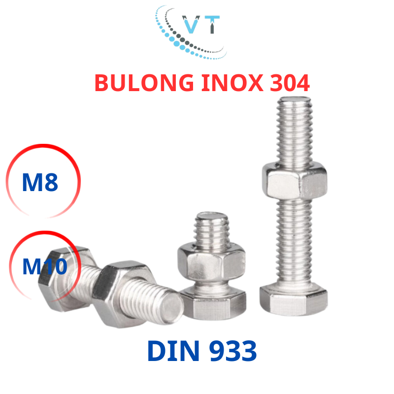 [Combo 2 - 10 Con] Bulong Lục Giác Ngoài INOX 304 M8 M10 (8 Ly - 10 Ly) - Bu Lông Inox Chống Gỉ Đủ Size 20mm Đến 200mm