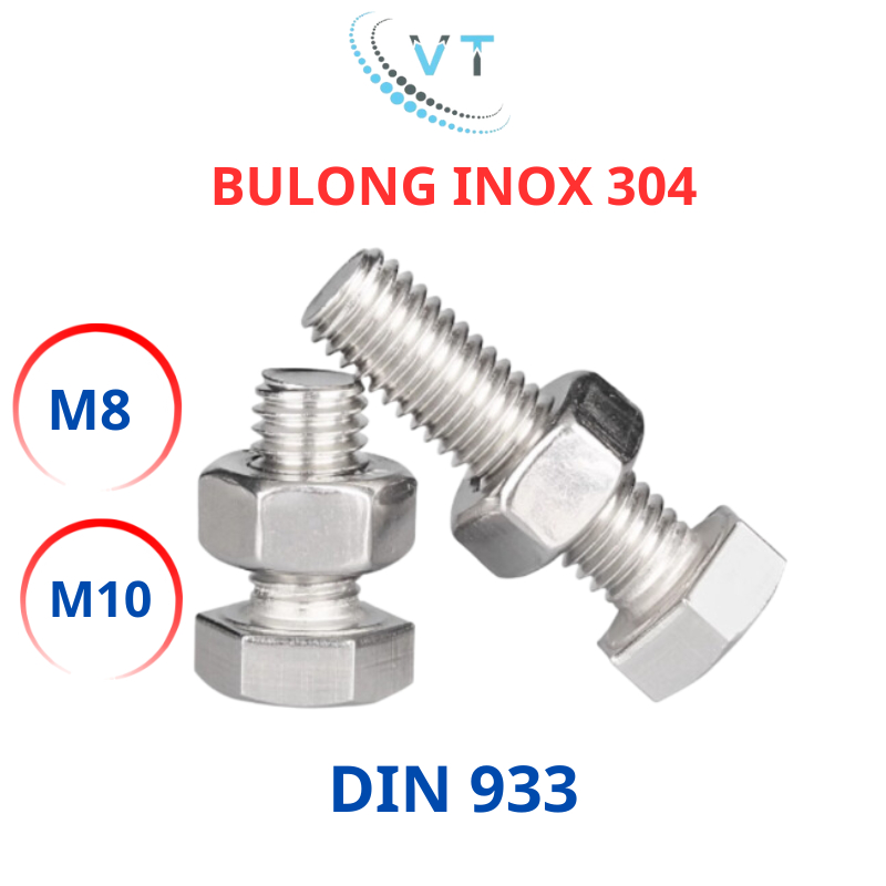 [Combo 2 - 10 Con] Bulong Lục Giác Ngoài INOX 304 M8 M10 (8 Ly - 10 Ly) - Bu Lông Inox Chống Gỉ Đủ Size 20mm Đến 200mm