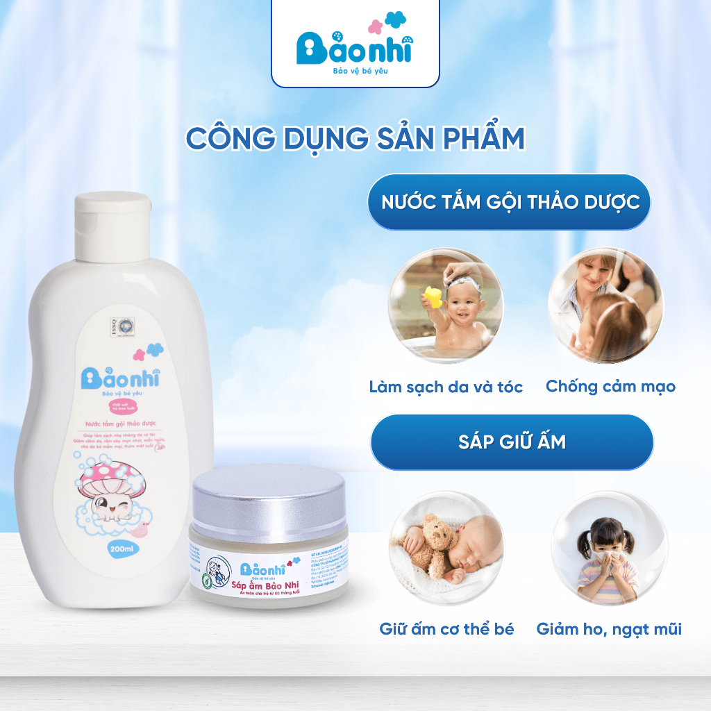 Combo Nước Tắm Gội Thảo Dược & Sắp Giữ Ấm Cho Bé Chăm Sóc Da Nhạy Cảm, Phòng Ngừa Rôm Sảy, Cảm Lạnh