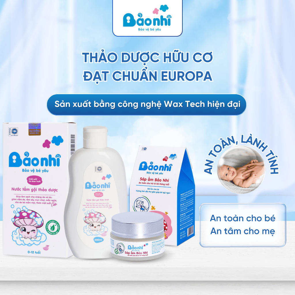 Combo Nước Tắm Gội Thảo Dược & Sắp Giữ Ấm Cho Bé Chăm Sóc Da Nhạy Cảm, Phòng Ngừa Rôm Sảy, Cảm Lạnh