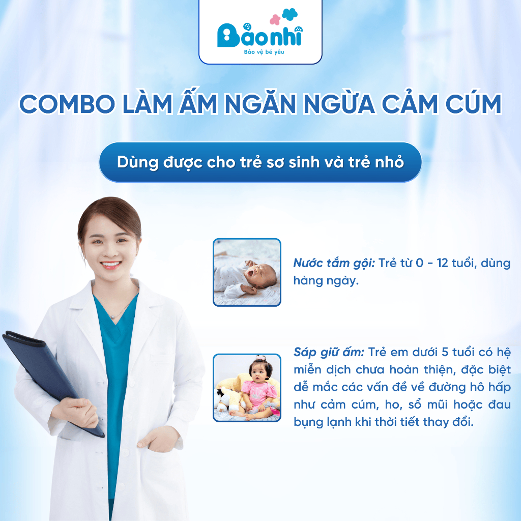 Combo Nước Tắm Gội Thảo Dược & Sắp Giữ Ấm Cho Bé Chăm Sóc Da Nhạy Cảm, Phòng Ngừa Rôm Sảy, Cảm Lạnh
