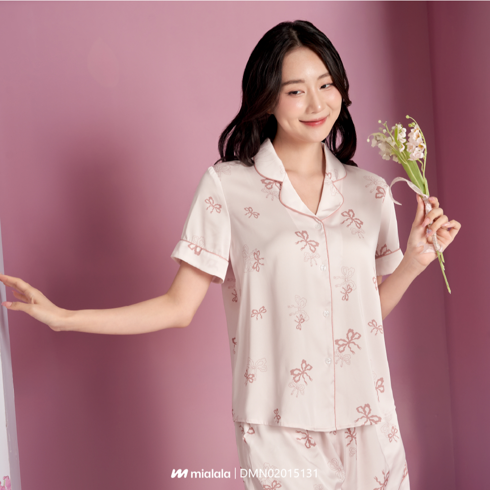 Ảnh Bộ mặc nhà lụa trơn cao cấp dáng pyjama thanh lịch Mialala 5131 DMN02015131 2