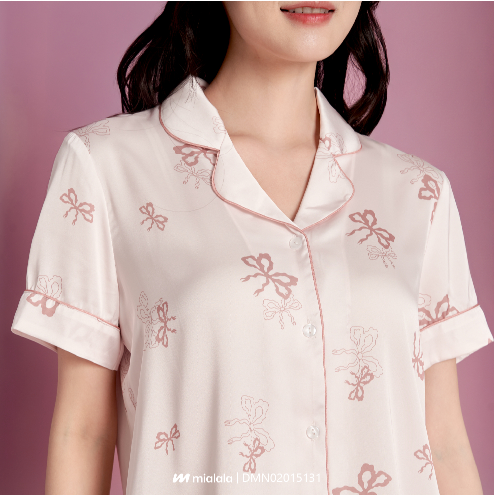 Ảnh Bộ mặc nhà lụa trơn cao cấp dáng pyjama thanh lịch Mialala 5131 DMN02015131 3