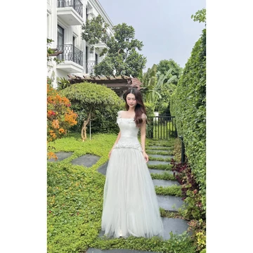 Váy dáng dài váy đầm váy nữ dự tiệc cưới hoa nâu váy nữ cao cấp hàng dây đính đá chất đẹp