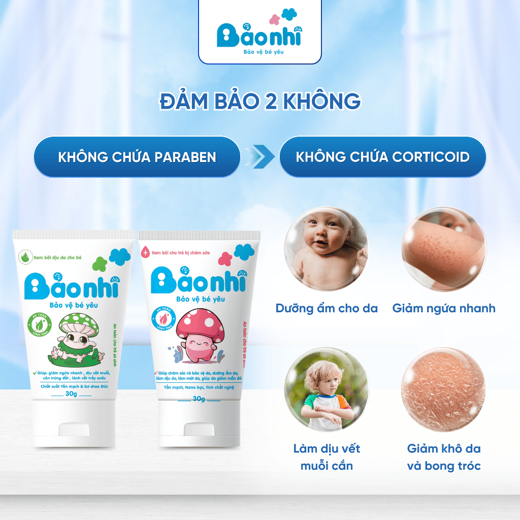 Combo Dưỡng Da Kem Dưỡng Ẩm & Kem Chàm Sữa Bảo Nhi Giúp Bé Giảm Khô Ngứa Nứt nẻ, Dịu Mẩn Đỏ Muỗi Đốt