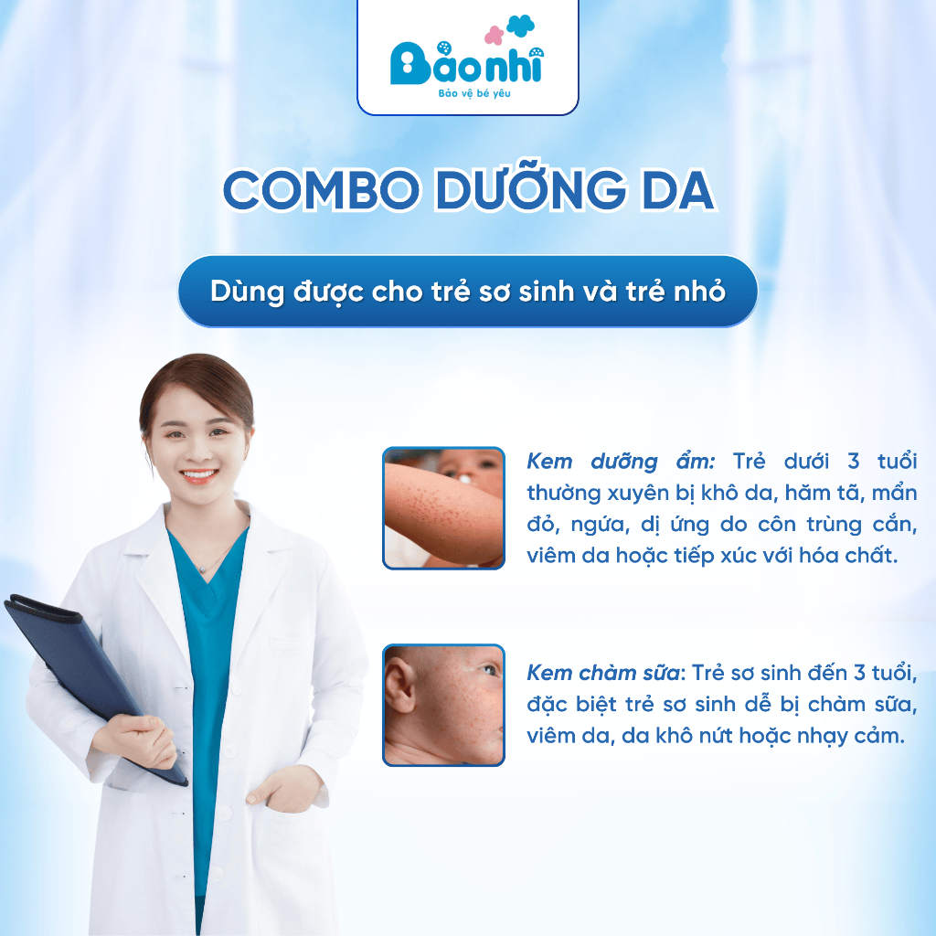 Combo Dưỡng Da Kem Dưỡng Ẩm & Kem Chàm Sữa Bảo Nhi Giúp Bé Giảm Khô Ngứa Nứt nẻ, Dịu Mẩn Đỏ Muỗi Đốt