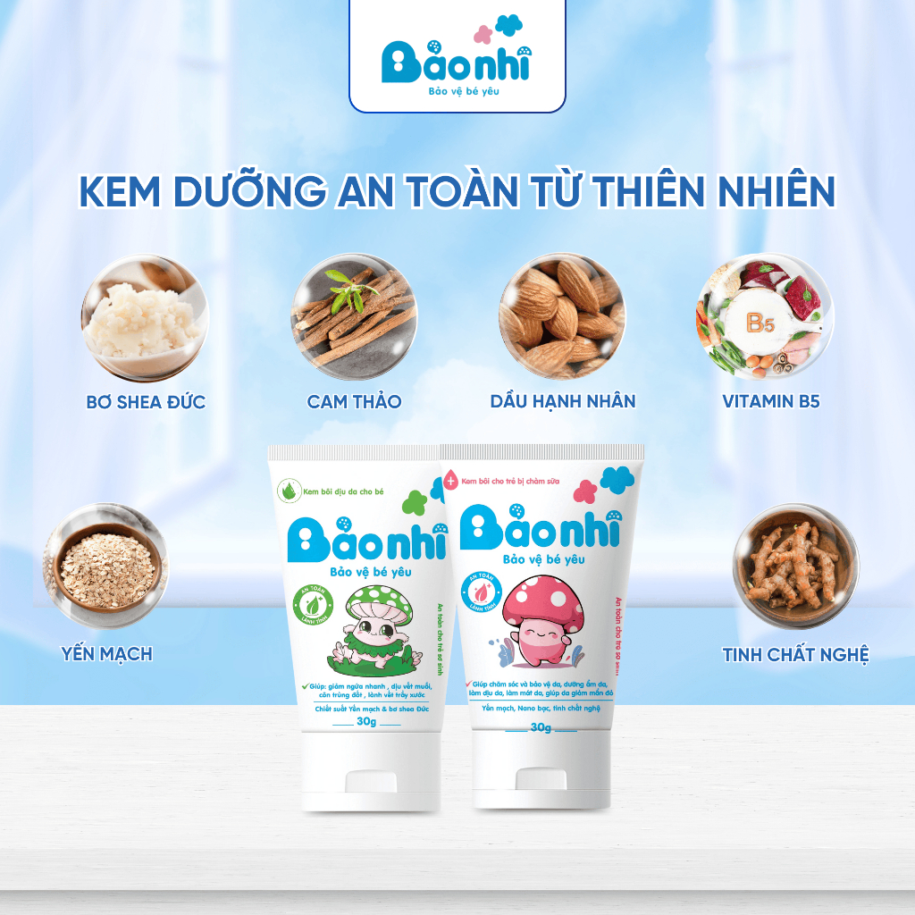 Combo Dưỡng Da Kem Dưỡng Ẩm & Kem Chàm Sữa Bảo Nhi Giúp Bé Giảm Khô Ngứa Nứt nẻ, Dịu Mẩn Đỏ Muỗi Đốt