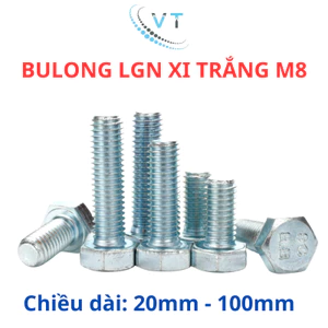 Set 10 bộ bulong lục giác 8ly (M8) nhiều size từ 20mm - 100mm (túi 10 bộ gồm bulong + tán+ LĐP+ LĐV)