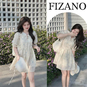 Đầm nữ dễ thương, váy nữ babydoll tay bồng thêu hoa nhí phong cách tiểu thư siêu xinh Fizano HCOM25204