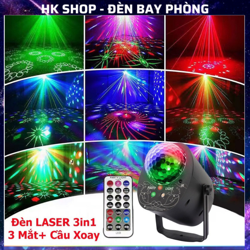 Đèn Bay Phòng Đèn Laser xoay ánh sáng laze cảm biến âm thanh - Kết hợp Đèn LED xoay 7 màu phát sáng