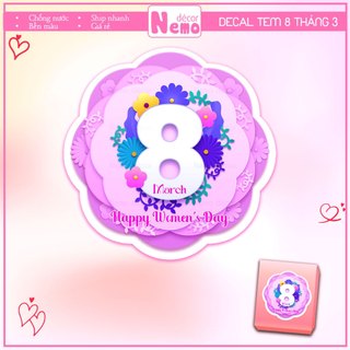 Tem Dán 8/3, Happy Women Day, Decal Trang Trí Hộp Quà, Giỏ Hoa, Thiệp, Tặng Chúc Mừng Ngày Quốc Tế Phụ Nữ 8 Tháng 3.
