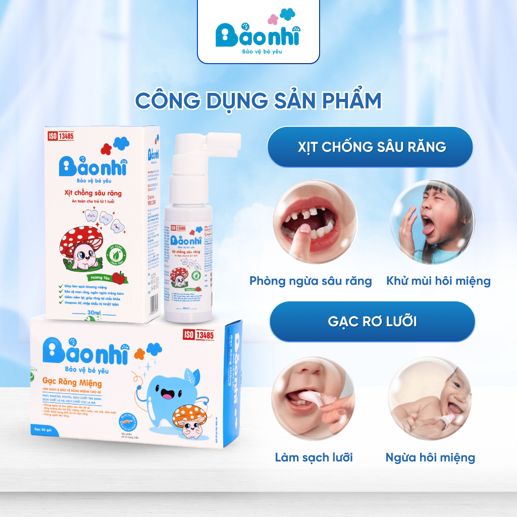 Combo Xịt Chống Chống Sâu Răng & Gạc Rơ Lưỡi Giúp Bé Ngăn Ngừa Sâu Răng Sạch Mảng Bám Giảm Hôi Miệng