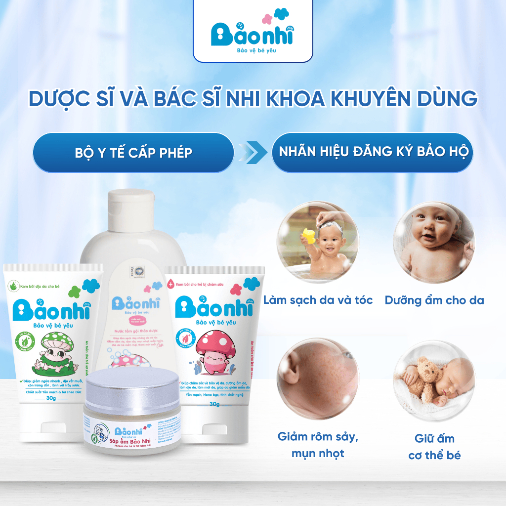 Combo Dự Sinh Chăm Sóc Bé Toàn Diện - Nước Tắm Gội Thảo Dược +Kem Dịu Da +Sáp Giữ Ẩm + Kem Chàm Sữa