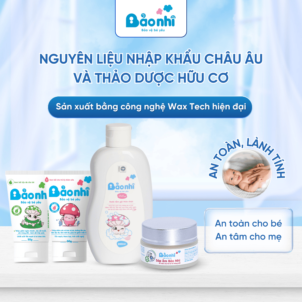 Combo Dự Sinh Chăm Sóc Bé Toàn Diện - Nước Tắm Gội Thảo Dược +Kem Dịu Da +Sáp Giữ Ẩm + Kem Chàm Sữa