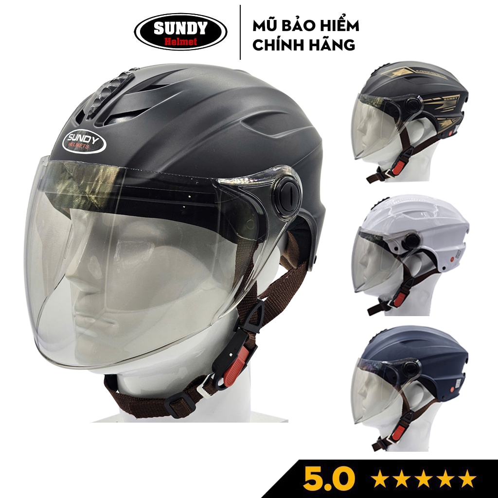 Mũ bảo hiểm nửa đầu SUNDY Helmets HP02K có kính dài cả mặt, an toàn thể ...
