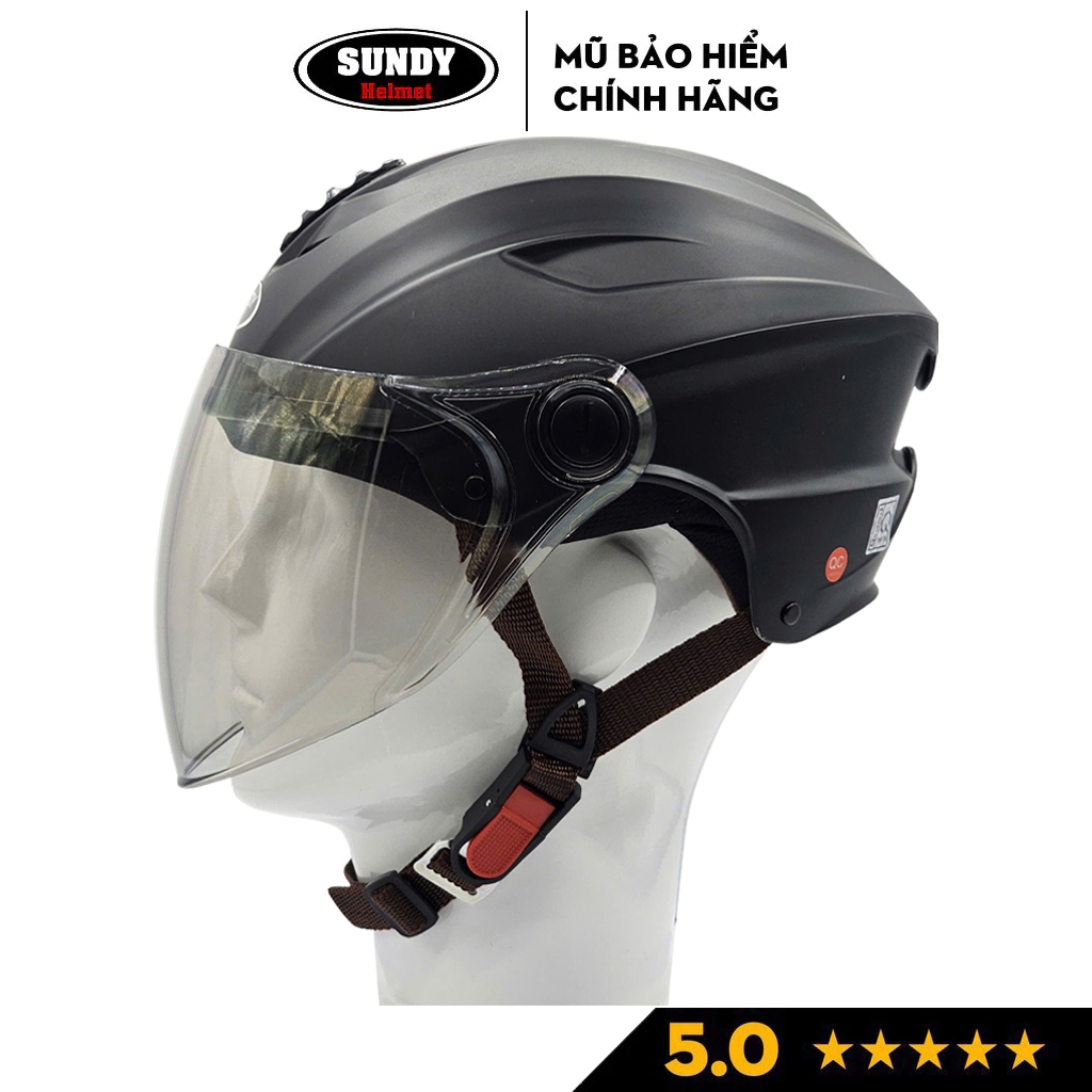 Ảnh Mũ bảo hiểm nửa đầu SUNDY Helmets HP02K có kính dài cả mặt, an toàn thể thao, Freesize (vòng đầu 55-58cm) 2