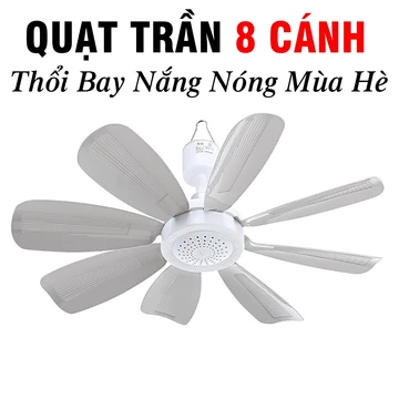 [8 CÁNH QUẠT] Quạt Trần Mini 8 Cánh Siêu Mát Thổi Gió Mạnh Độ Ồn Thấp, Tiết Kiệm Điện, Quạt Trần, Quạt Mùng, Đuổi Ruồi