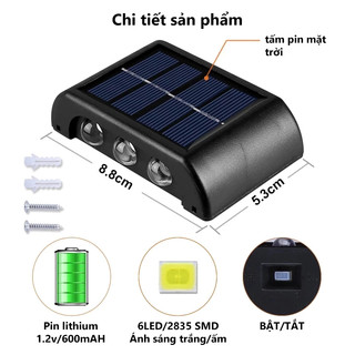 OOKAS Đèn năng lượng mặt trời hắt tường 10LED, đèn tường ngoài trời,Khu vườn trong sân trang trí