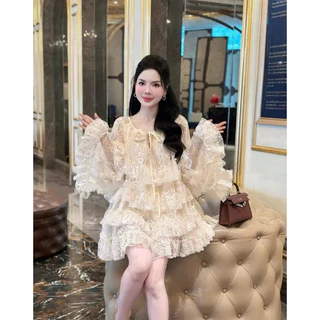 Váy nữ Set Đồ nữ Voa Lưới Thêu Hoaaa Xếp Tầng Kèm Quần Siêu Hott chuẩn form Mẫu mặc AV design