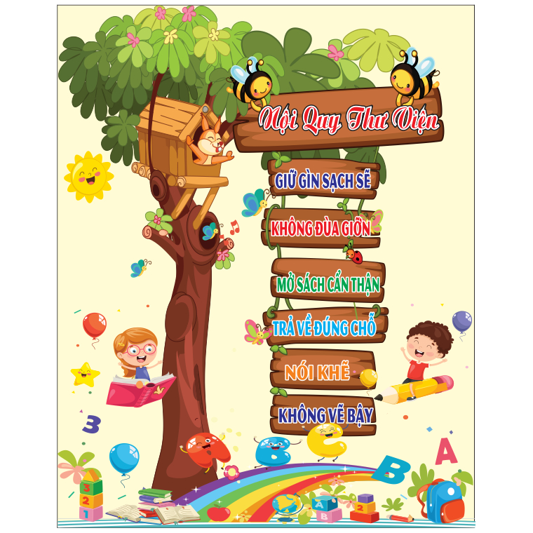 Nội quy thư viện in bạt chống nước siêu bền