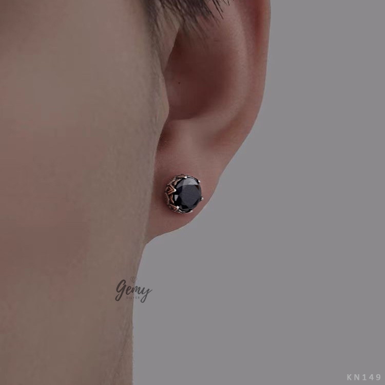Khuyên tai nam thanh thẳng bạc S999 mặt nụ đá 3 màu Stephen cực ngầu (1 chiếc) | GEMY SILVER KN149