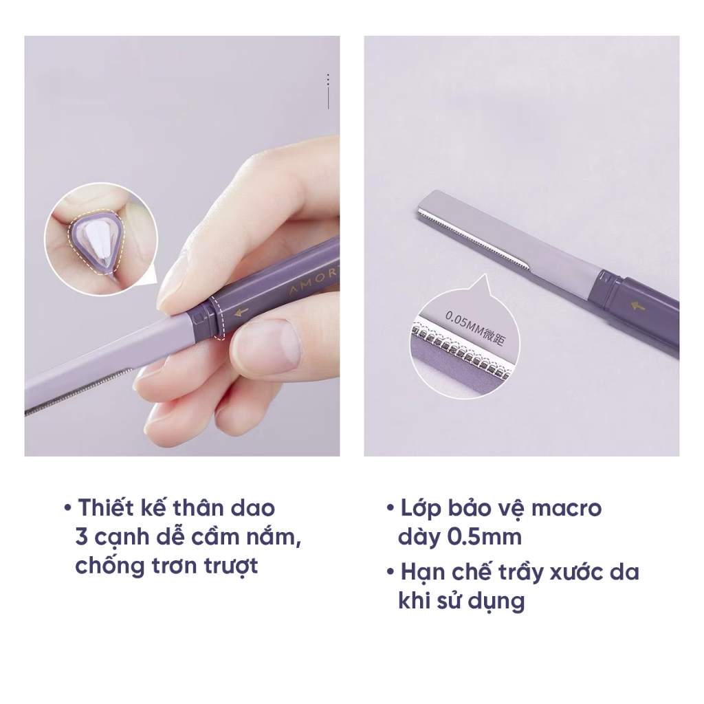 Dao cạo lông mày hai đầu Amortals dao tỉa lông mày tiện lợi không gỉ an toàn cho da Mỹ Phẩm