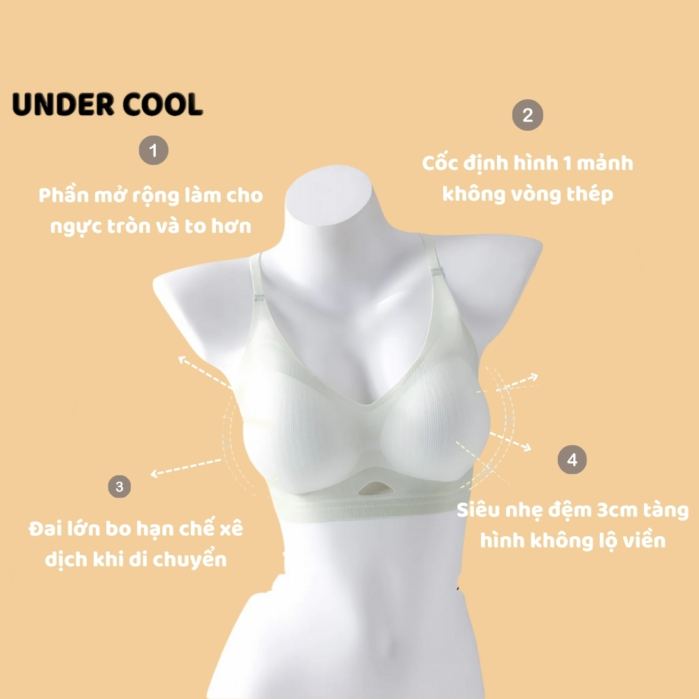 Áo Lót Nữ UNDERCOOL Siêu Nhẹ, Đệm 3cm, Không Gọng, Hở Lưng, Mỏng Mịn, Tàng Hình, Không Lộ Viền AL61