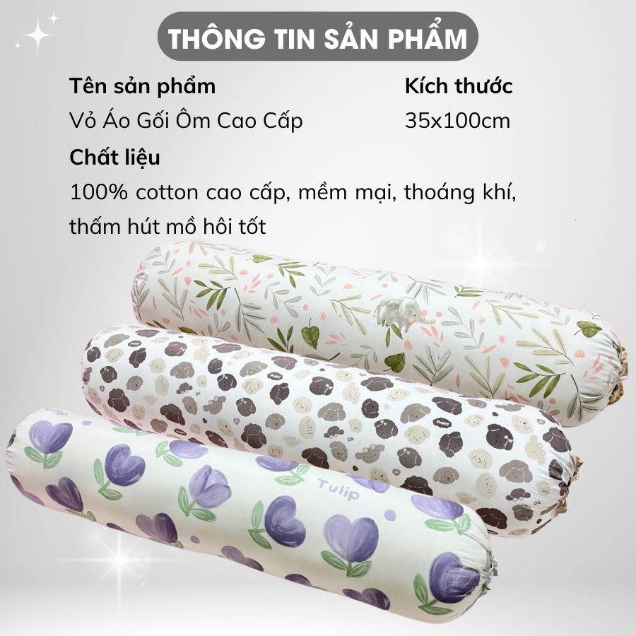 Ảnh Vỏ Áo Gối Ôm Cao Cấp Cotton 100% Chất Liệu Bao Gối Ôm Mềm Mại Thoáng Mát Bọc Gối Nhiều Mẫu Mã Có Dây Rút 2 Đầu 35x100cm 1