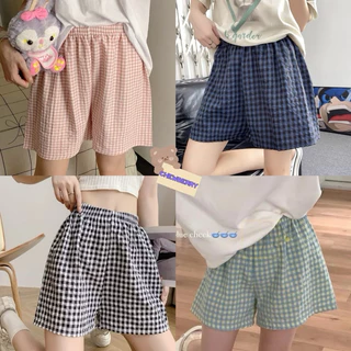 Quần đùi ngắn ống rộng đùi cạp chun xinh xắn cute nữ kẻ caro