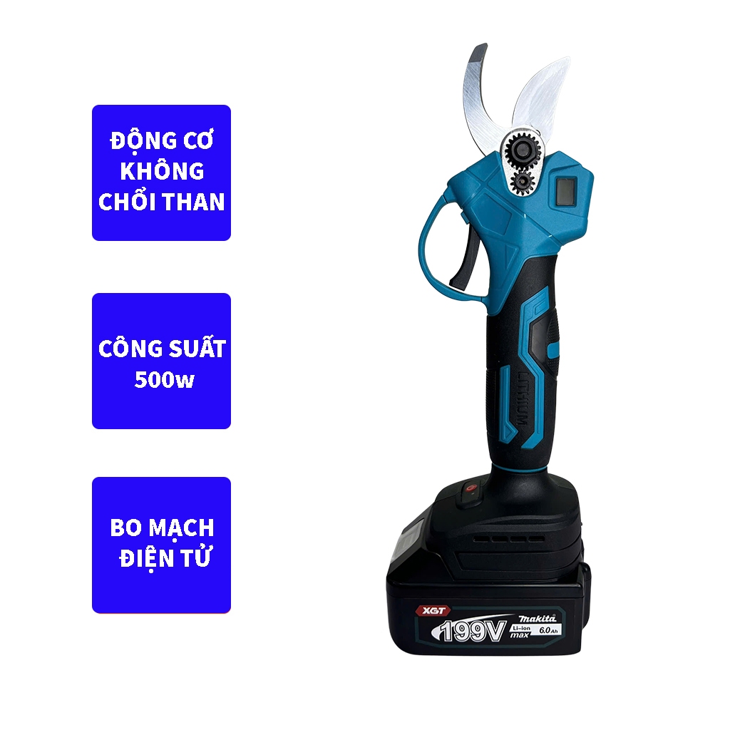 Kéo cắt cành chạy pin KHÔNG CHỔI THAN, kéo cắt cành xanh cầm tay mini, có 2 chế độ lưỡi siêu khỏe