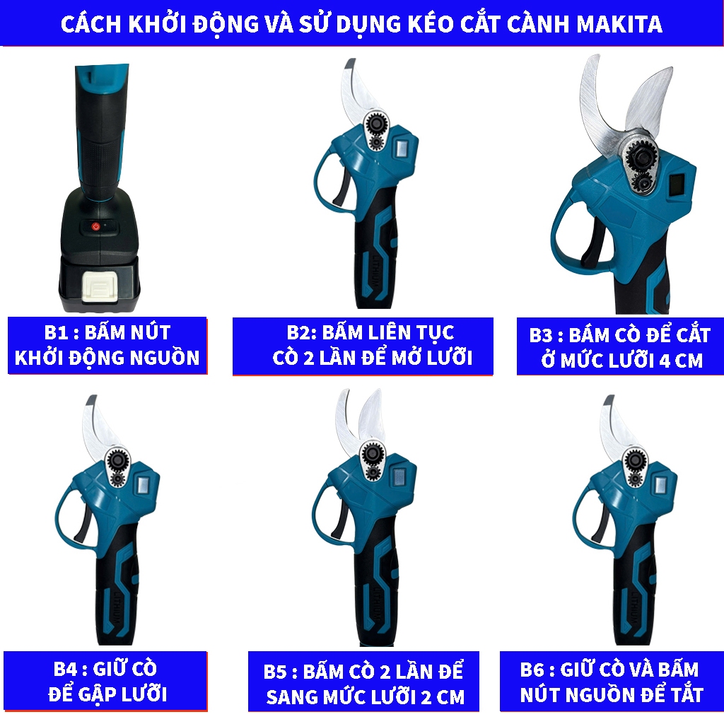 Kéo cắt cành chạy pin KHÔNG CHỔI THAN, kéo cắt cành xanh cầm tay mini, có 2 chế độ lưỡi siêu khỏe
