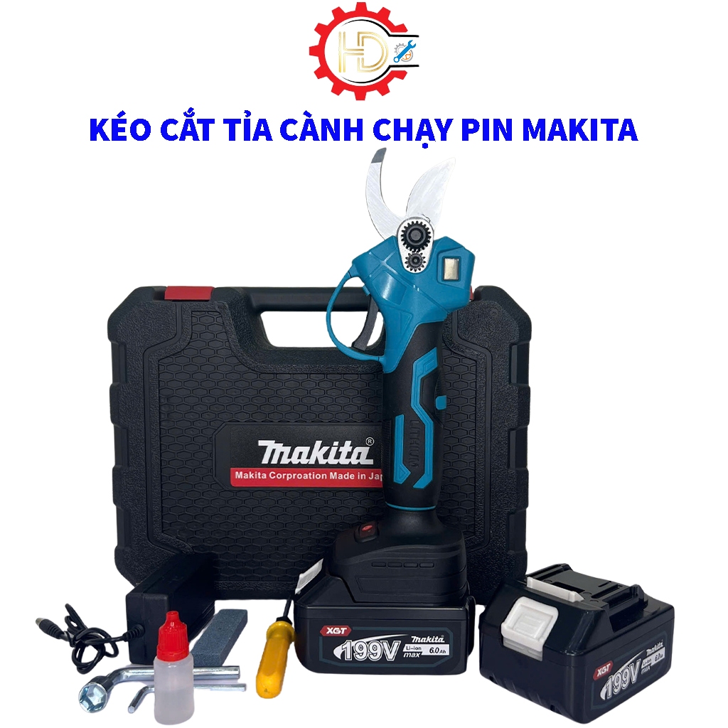 Kéo cắt cành chạy pin KHÔNG CHỔI THAN, kéo cắt cành xanh cầm tay mini, có 2 chế độ lưỡi siêu khỏe