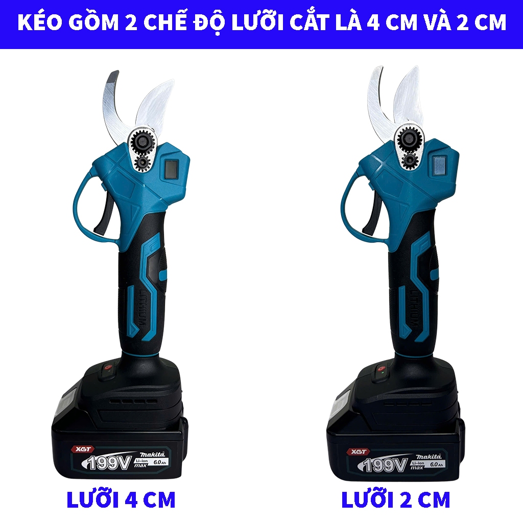 Kéo cắt cành chạy pin KHÔNG CHỔI THAN, kéo cắt cành xanh cầm tay mini, có 2 chế độ lưỡi siêu khỏe