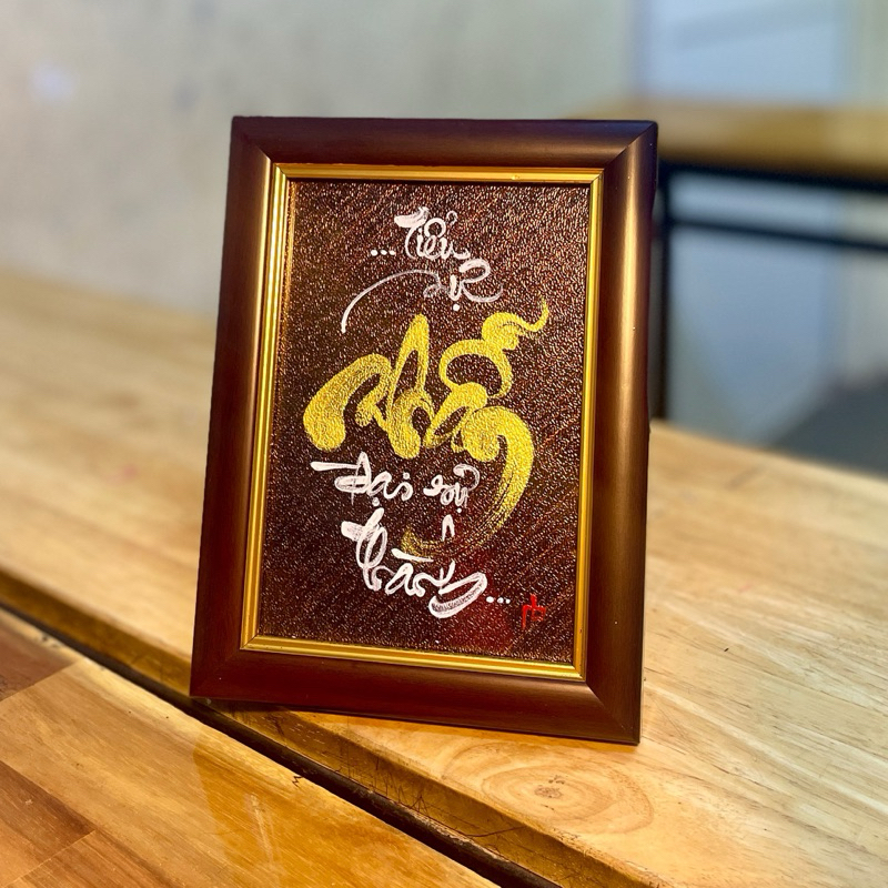 Tranh chữ thư pháp để bàn có chân chống, treo góc làm việc, nét chữ thủ công, handmade