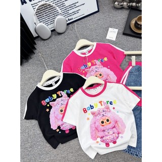 ÁO CỘC TAY BABY THREE CHO BÉ GÁI ĐEN TRẮNG HỒNG SIZE CHO BÉ 6-18KG