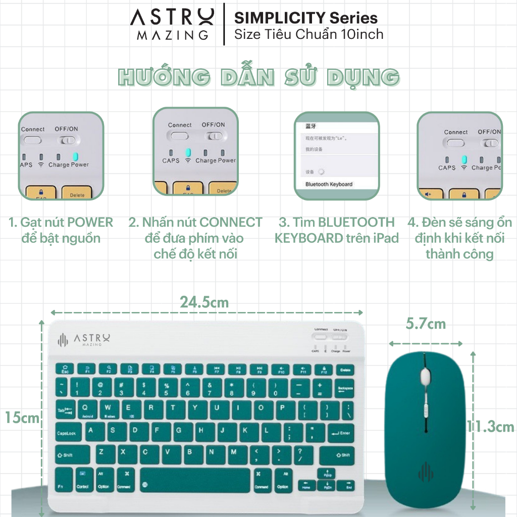Ảnh Combo chuột và bàn phím AstroMazing bluetooth không dây size mini cho máy tính bảng, tablet 4