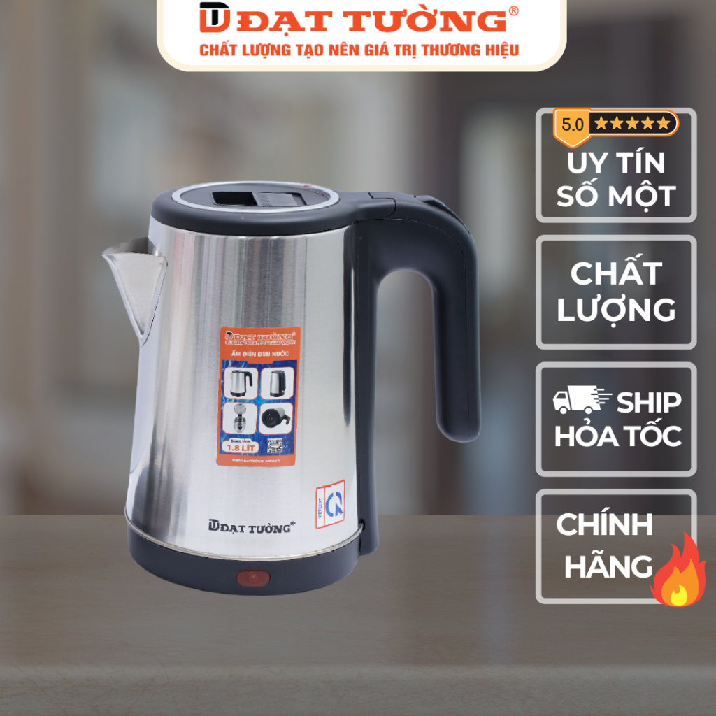 Ấm Inox Siêu Tốc Đạt Tường, Công Suất 1500W, Ấm Đun Nước Sôi Nhanh, Tự ...