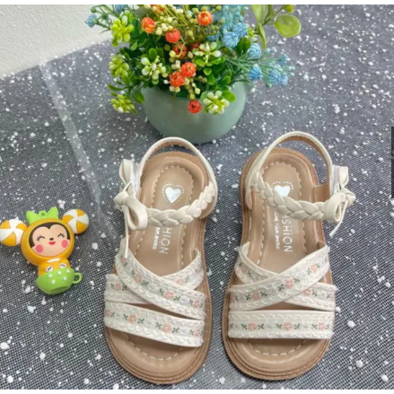 sandal bé gái dép quai hậu cho bé quai chéo nơ xinh xắn êm chân QCCC full hộp trắng  cho bé từ 1 tuổi W9001 ( ảnh thật )