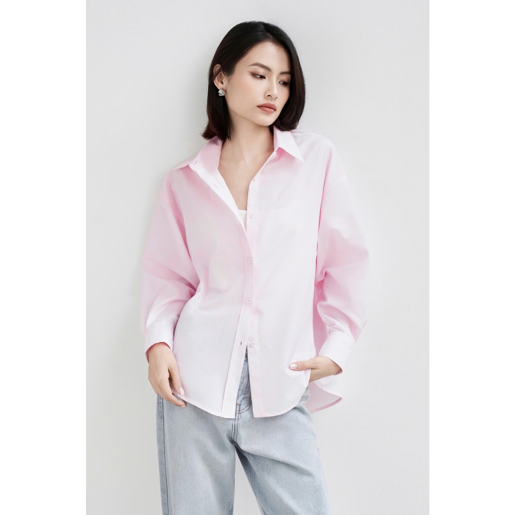 Ảnh Áo sơ mi nữ GILLEE dáng oversized, sơ mi form rộng vải kate Mỹ Hồng pastel chống nhăn tốt FAS293 3