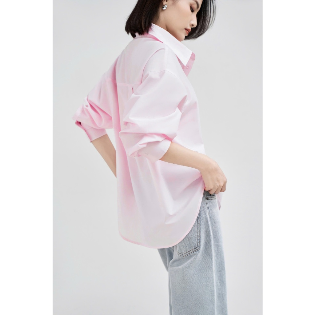 Ảnh Áo sơ mi nữ GILLEE dáng oversized, sơ mi form rộng vải kate Mỹ Hồng pastel chống nhăn tốt FAS293 4