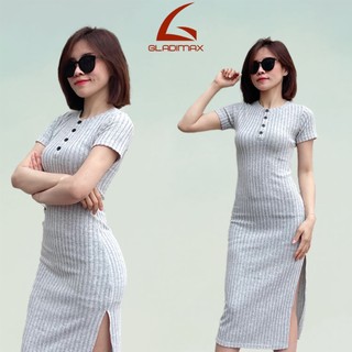 Váy Body V106 Dáng Dài Cổ Tròn Cúc Cổ Cá Tính, Tôn Dáng Cộc Tay, Chất Len Tăm Co Dãn 4 Chiều