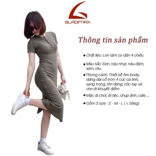 Váy Body V106 Dáng Dài Cổ Tròn Cúc Cổ Cá Tính, Tôn Dáng Cộc Tay, Chất Len Tăm Co Dãn 4 Chiều
