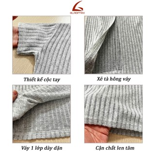 Váy Body V106 Dáng Dài Cổ Tròn Cúc Cổ Cá Tính, Tôn Dáng Cộc Tay, Chất Len Tăm Co Dãn 4 Chiều