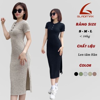 Váy Body V106 Dáng Dài Cổ Tròn Cúc Cổ Cá Tính, Tôn Dáng Cộc Tay, Chất Len Tăm Co Dãn 4 Chiều