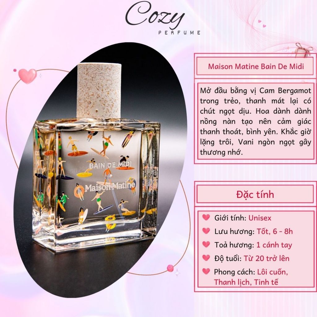 Nước hoa unisex Maison Matine Bain De Midi Chiết 5ml/10ml Hương thơm Thanh lịch - Cozy Perfume