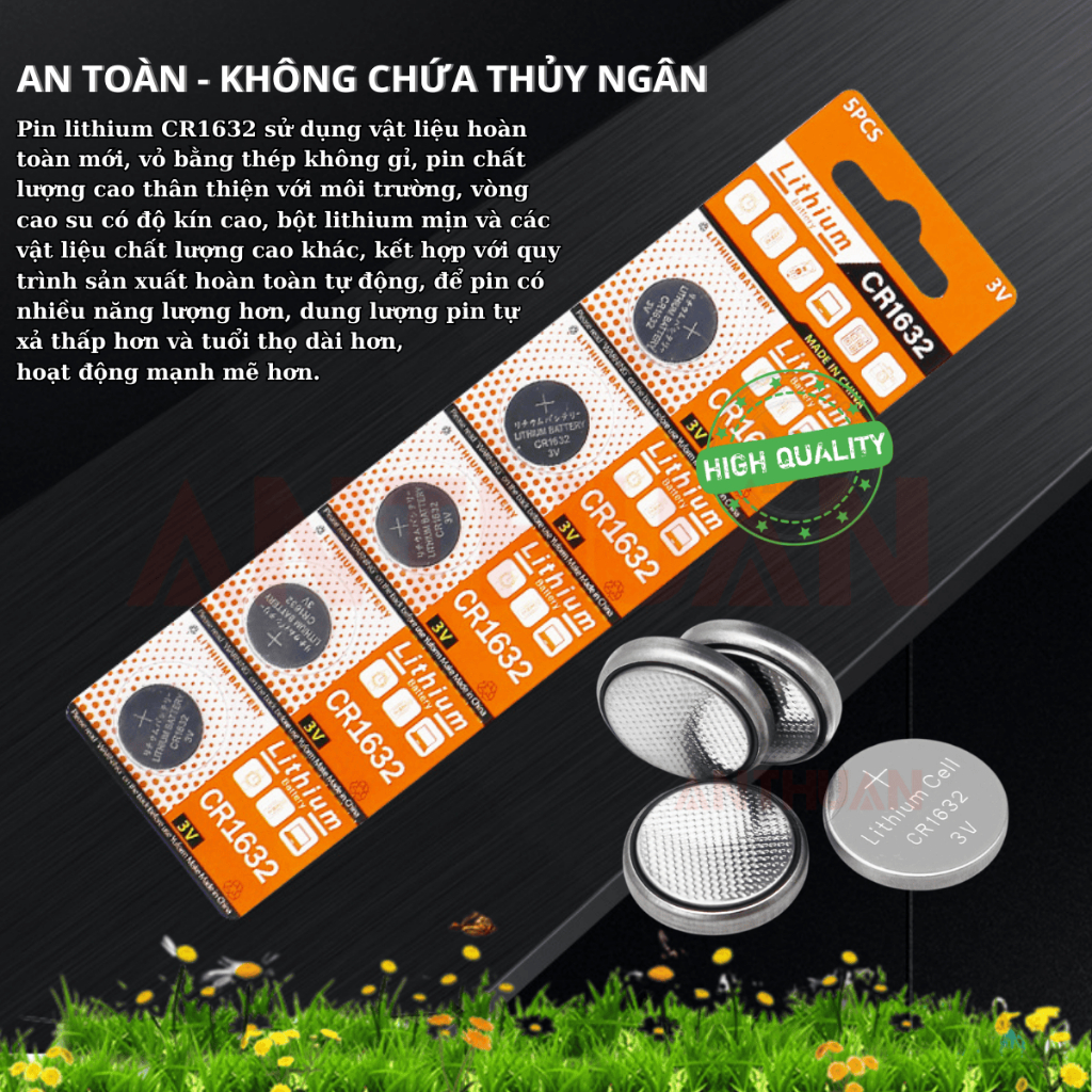 Vỉ 5 Pin Cúc áo CR1632 3V pin chất lượng giá rẻ cho Cảm biến Áp xuất lốp Smartkey thiết bị y tế