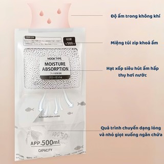 Túi Hút Ẩm Khử Mùi 2 Ngăn - Siêu Hút Ẩm 500ml, Chống Mốc Nồm Ẩm, Có Móc Treo Tủ Quần Áo