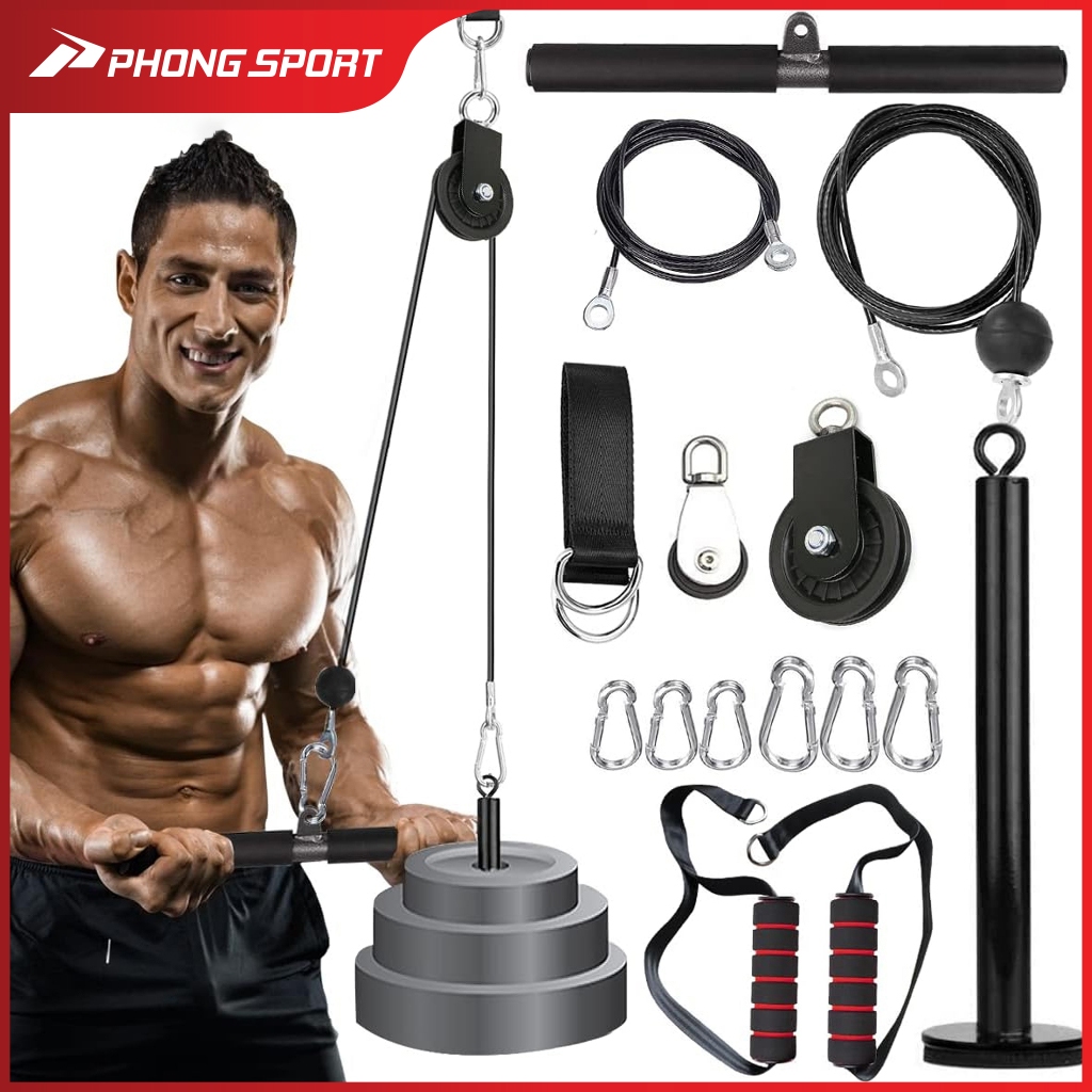 Bộ dây cáp ròng rọc tập gym Phongsport hỗ trợ nhiều bài tập tay, chân ...